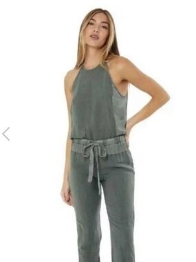 NWT Young Fabulous & Broke Diego Jumpsuit Olive Green Linen Blend Halter Sz XS